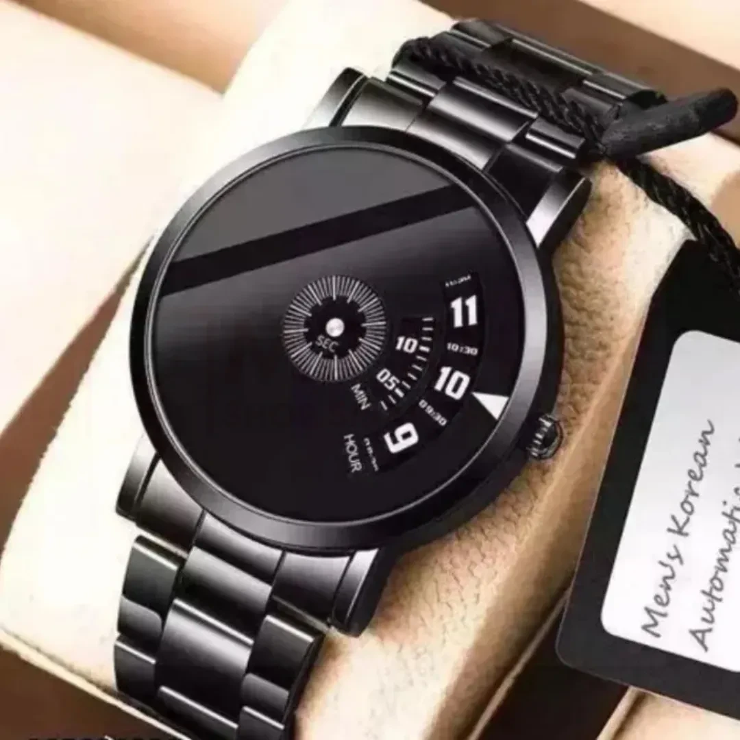 Black Stainless Steel Casual Watch – Stylish Wristwatch for Men & Boys